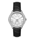 Buy Shop Michael Kors Sage Three-Hand Mother of Pearl White Dial Black Leather Strap Watch for Women - MK4821 USA Online