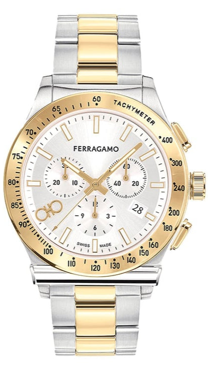 Buy Shop Salvatore Ferragamo 1927 Chrono Silver Dial Two Tone Steel Strap Watch for Men - SFKZ00523 USA Online