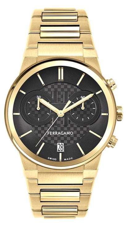 Buy Shop Salvatore Ferragamo Sapphire Chrono Black Dial Gold Steel Strap Watch for Men - SFME01323 USA Online
