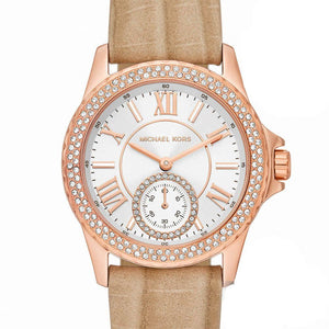 Buy Shop Michael Kors Mini Everest Crystals White Dial Brown Leather Strap Watch for Women - MK4719 USA Online