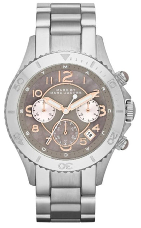 Buy Shop Marc Jacobs Rock Chronograph Mother of Pearl Grey Dial Silver Steel Strap Watch for Women - MBM3250 USA Online