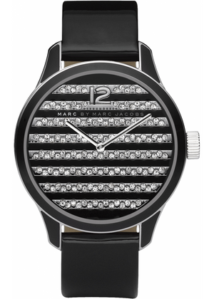 Buy Shop Marc Jacobs Lidia Stripe Glitz Black Dial Black Leather Strap Watch for Women - MBM1166 USA Online