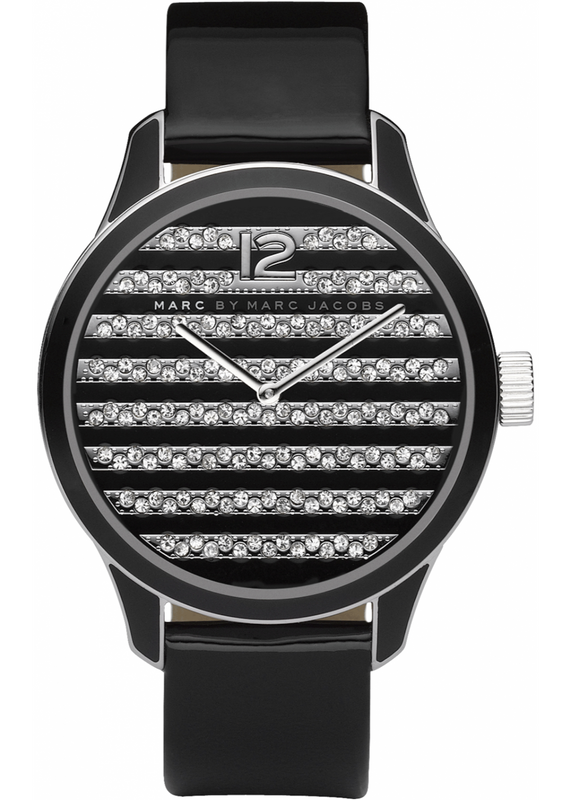 Buy Shop Marc Jacobs Lidia Stripe Glitz Black Dial Black Leather Strap Watch for Women - MBM1166 USA Online