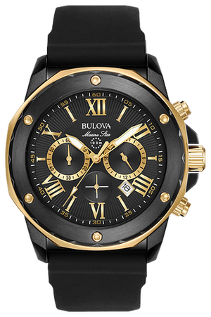 Buy Shop Bulova Marine Star Chronograph Black Dial Black Rubber Strap Watch for Men - 98B278 USA Online