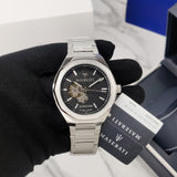 Buy Shop Maserati Stile Skeleton Automatic Black Dial Silver Steel Strap Watch For Men - R8823142002 USA Online