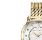 Maserati Epoca Mother of Pearl Dial Yellow Gold Mesh Strap Watch For Women - R8853118502