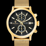 Buy Shop Maserati Epoca 42mm Black Dial Gold Mesh Bracelet Watch For Men - R8873618007 USA Online