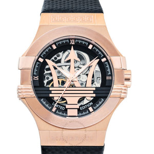 Buy Shop Maserati Potenza Limited Edition Automatic Skeleton Black Dial Black Leather Strap Watch For Men - R8821108025 USA Online