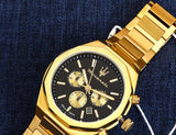 Buy Shop Maserati Stile 45mm Chronograph Black Dial Gold Steel Strap Watch For Men - R8873642001 USA Online
