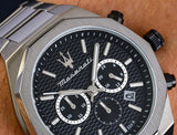 Buy Shop Maserati Stile Chronograph Black Dial Silver Steel Strap Watch For Men - R8873642004 USA Online