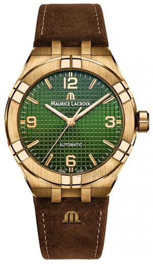 Maurice Lacroix Aikon Automatic Green Dial Brown Leather Strap Watch For Men - AI6008-BRZ0B-630-M