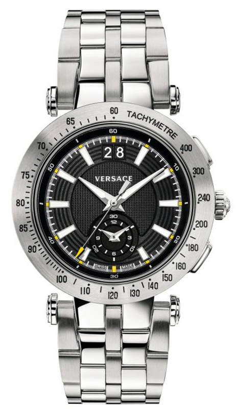 Buy Shop Versace V-Race Sport Black Dial Silver Steel Strap Watch for Men - VAH010016 USA Online