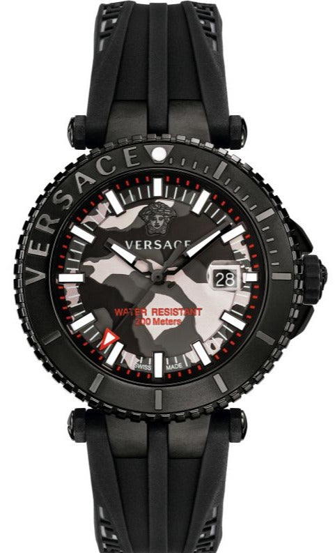Buy Shop Versace V-Race Diver Black Dial Black Rubber Strap Watch for Men - VAB050016 USA Online