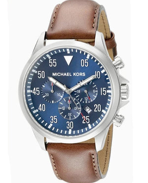Buy Shop Michael Kors Gage Chronograph Blue Dial Brown Leather Strap Watch For Men - MK8362 USA Online