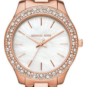 Buy Shop Michael Kors Lilane Three Hand Mother of Pearl White Dial Rose Gold Steel Strap Watch For Women - MK4557 USA Online