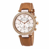 Buy Shop Michael Kors Parker Chronograph White Dial Tan Leather Strap Watch for Women - MK5633 USA Online