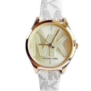 Buy Shop Michael Kors Jaycie Quartz Gold Dial White Leather Strap Watch for Women - MK2861 USA Online