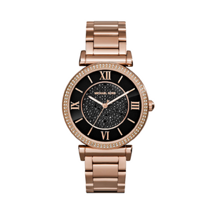 Buy Shop Michael Kors Catlin Black Diamonds Dial Rose Gold Steel Strap Watch for Women - MK3356 USA Online