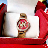 Buy Shop Michael Kors Camille Analog Red Dial Gold Steel Strap Watch For Women - MK7196 USA Online