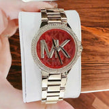 Buy Shop Michael Kors Camille Analog Red Dial Gold Steel Strap Watch For Women - MK7196 USA Online