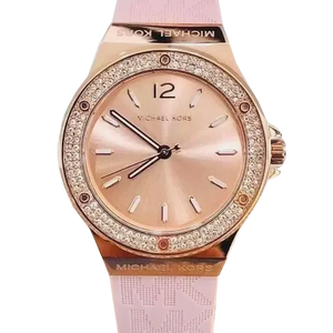 Buy Shop Michael Kors Mini Lennox Three-Hand Rose Gold Dial Pink Silicone Strap Watch For Women - MK7282 USA Online