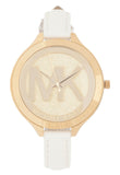Buy Shop Michael Kors Slim Runway Quartz Gold Dial White Leather Strap Watch For Women - MK2389 USA Online