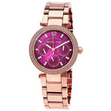Buy Shop Michael Kors Mini Parker Multi-Function Plum Mother of Pearl Dial Rose Gold Steel Strap Watch For Women - MK6403 USA Online