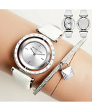 Buy Shop Michael Kors Averi Silver Dial White Leather Strap Watch for Women - MK2524 USA Online