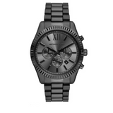 Michael Kors Lexington Chronograph Black Dial Black Steel Strap Watch for Men - MK9154