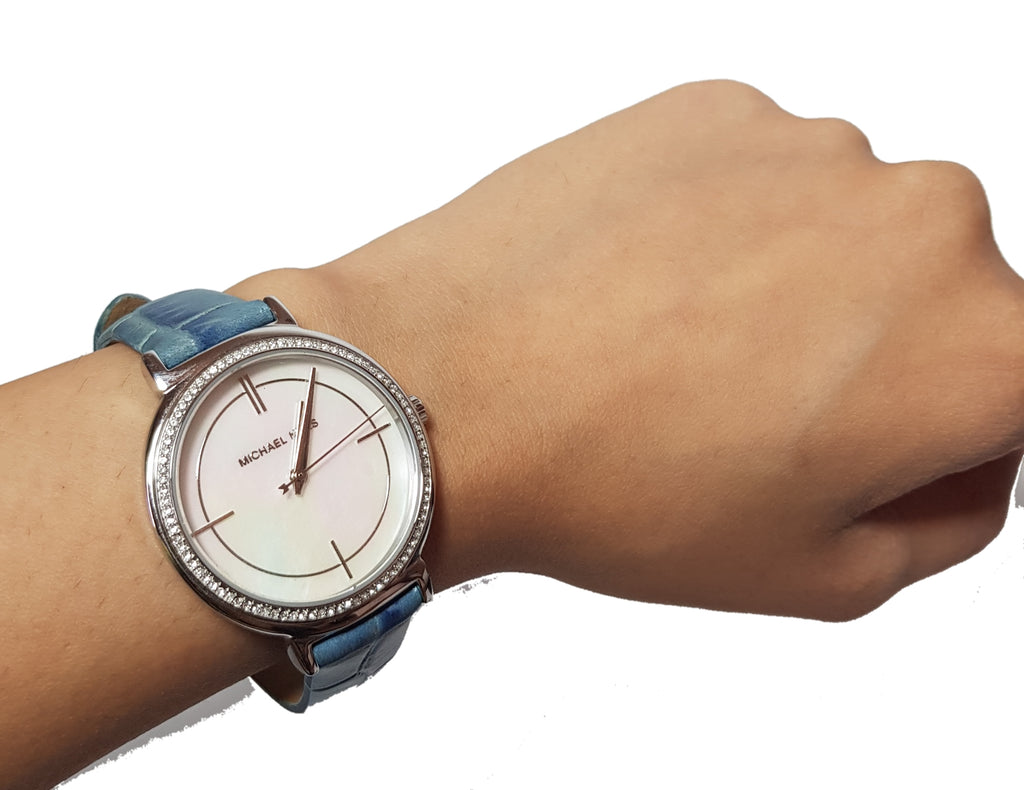 Buy Shop Michael Kors Cinthia Mother of Pearl Dial Blue Leather Strap Watch for Women - MK2661 USA Online