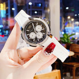 Buy Shop Michael Kors Sidney Multifunction Black Dial White Silicone Strap Watch For Women - MK6947 USA Online