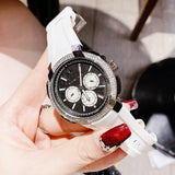 Buy Shop Michael Kors Sidney Multifunction Black Dial White Silicone Strap Watch For Women - MK6947 USA Online