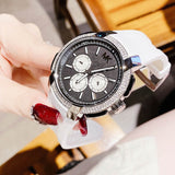 Buy Shop Michael Kors Sidney Multifunction Black Dial White Silicone Strap Watch For Women - MK6947 USA Online