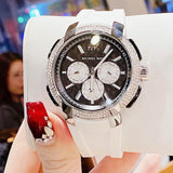 Buy Shop Michael Kors Sidney Multifunction Black Dial White Silicone Strap Watch For Women - MK6947 USA Online