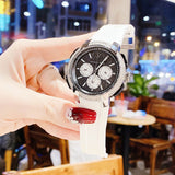 Buy Shop Michael Kors Sidney Multifunction Black Dial White Silicone Strap Watch For Women - MK6947 USA Online