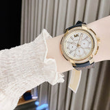 Buy Shop Michael Kors Sidney Multifunction White Dial Brown Leather Strap Watch For Women - MK6948 USA Online