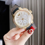 Buy Shop Michael Kors Sidney Multifunction White Dial Brown Leather Strap Watch For Women - MK6948 USA Online