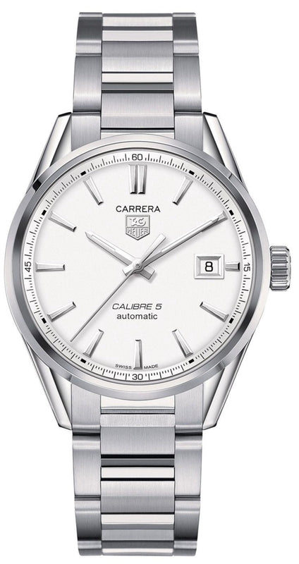 Buy Shop Tag Heuer Carrera Automatic Caliber 5 White Dial Silver Steel Strap Watch for Men - WAR211B.BA0782 USA Online