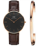 Buy Shop Daniel Wellington Classic York Black Dial Brown Leather Strap Watch For Women - DW00100140 USA Online