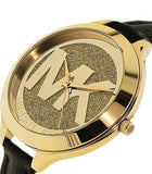 Buy Shop Michael Kors Slim Runway Quartz Gold Dial Black Leather Strap Watch For Women - MK2392 USA Online