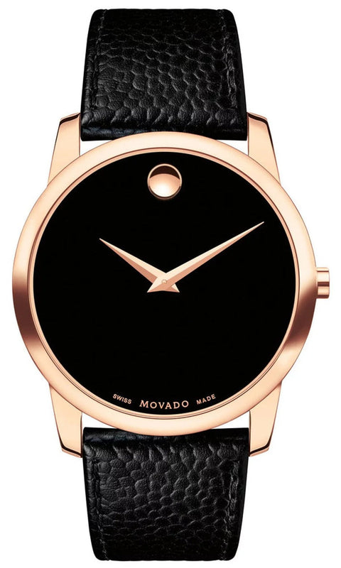 Buy Shop Movado Museum Classic Black Dial Black Leather Strap Watch For Men - 607060 USA Online