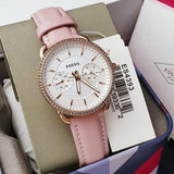 Buy Shop Fossil Tailor Quartz White Dial Pink Leather Strap Watch for Women - ES4393 USA Online