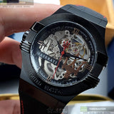 Buy Shop Maserati Automatic Skeleton Black Dial Black Leather Strap Watch For Men - R8821108021 USA Online