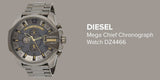 Diesel Mega Chief Chronograph Grey Dial Grey Steel Strap Watch For Men - DZ4466