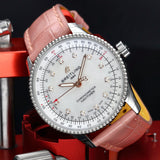 Buy Shop Breitling Navitimer Automatic 35 Mother of Pearl Dial Pink Leather Strap Watch for Women - A17395211A1P3 USA Online