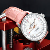 Buy Shop Breitling Navitimer Automatic 35 Mother of Pearl Dial Pink Leather Strap Watch for Women - A17395211A1P3 USA Online