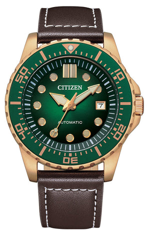 Buy Shop Citizen Mechanical Automatic Green Dial Brown Leather Strap Watch for Men - NJ0173-18X USA Online