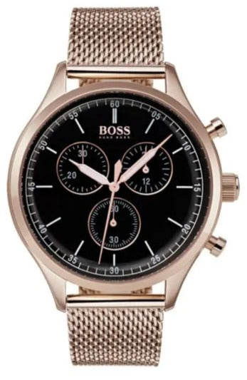 Buy Shop Hugo Boss Companion Quartz Black Dial Rose Gold Mesh Bracelet Watch For Men - HB1513548 USA Online