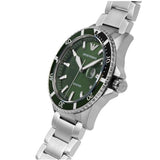 Emporio Armani Three Hand Green Dial Silver Steel Strap Watch For Men - AR11338