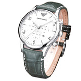 Buy Shop Emporio Armani Classic Chronograph Silver Dial Grey Leather Strap Watch For Men - AR1861 USA Online